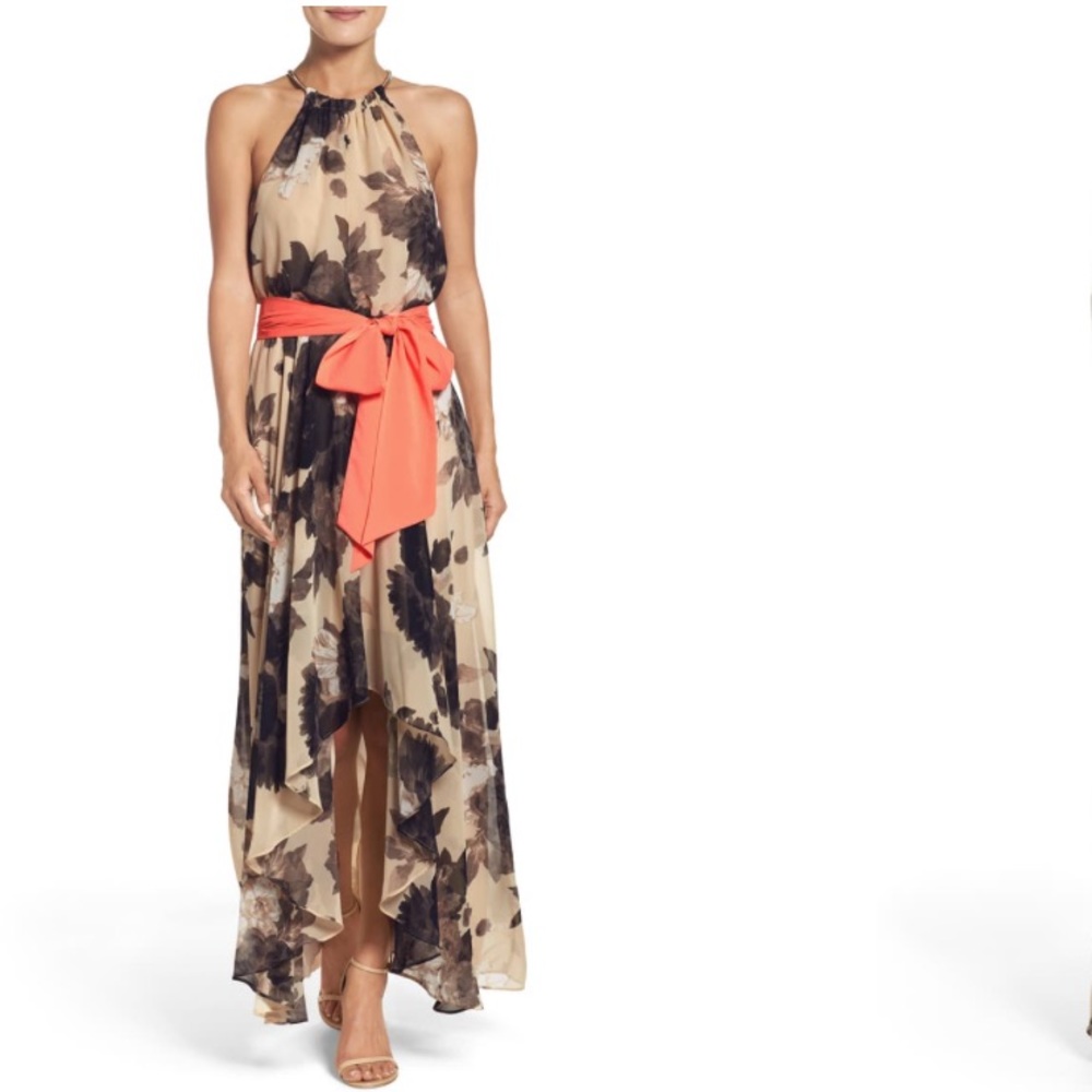 Eliza J Floral Halter Chiffon Maxi Dress